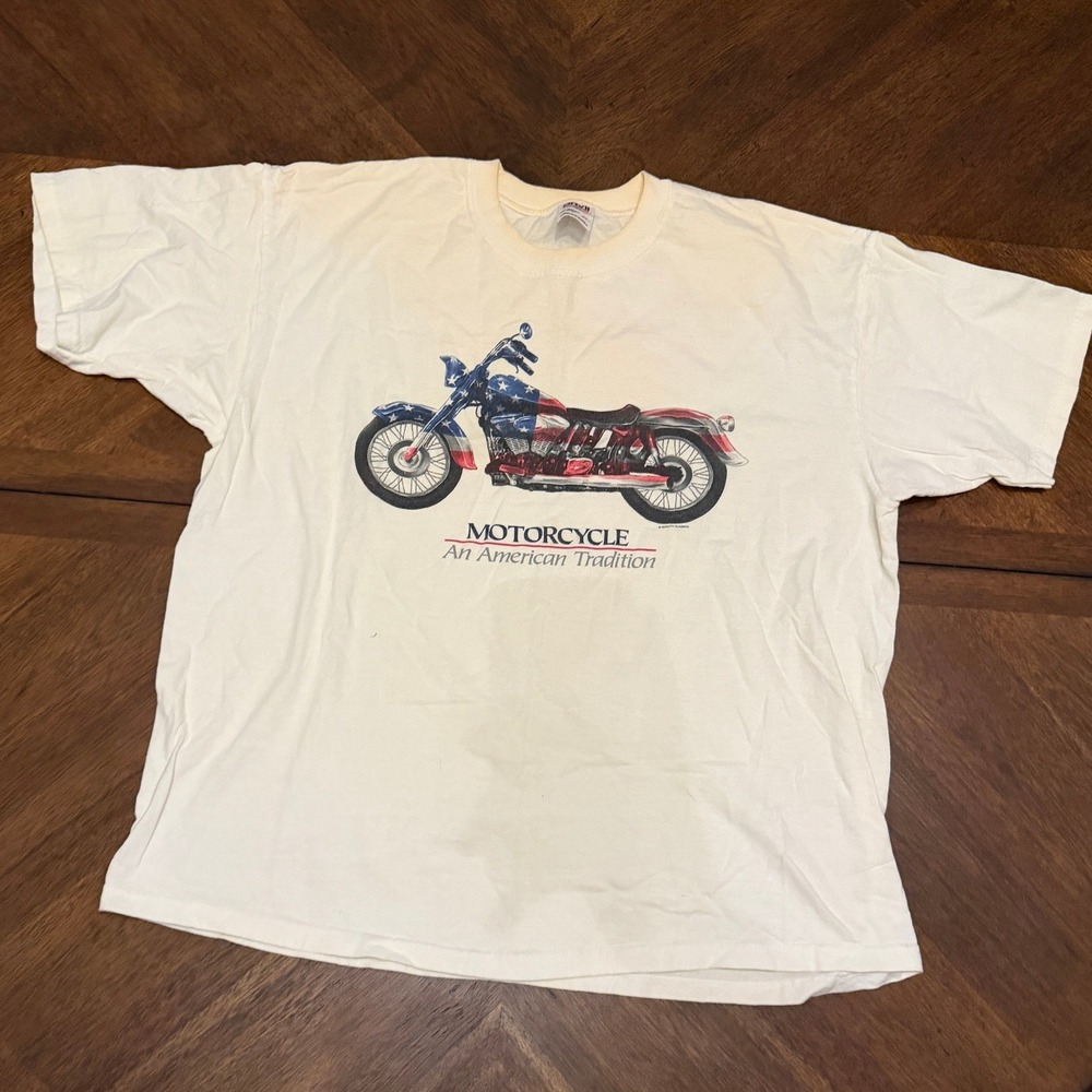 Vintage Anvil Motorcycle American Tradition Graphic T-Shirt XL White Cotton